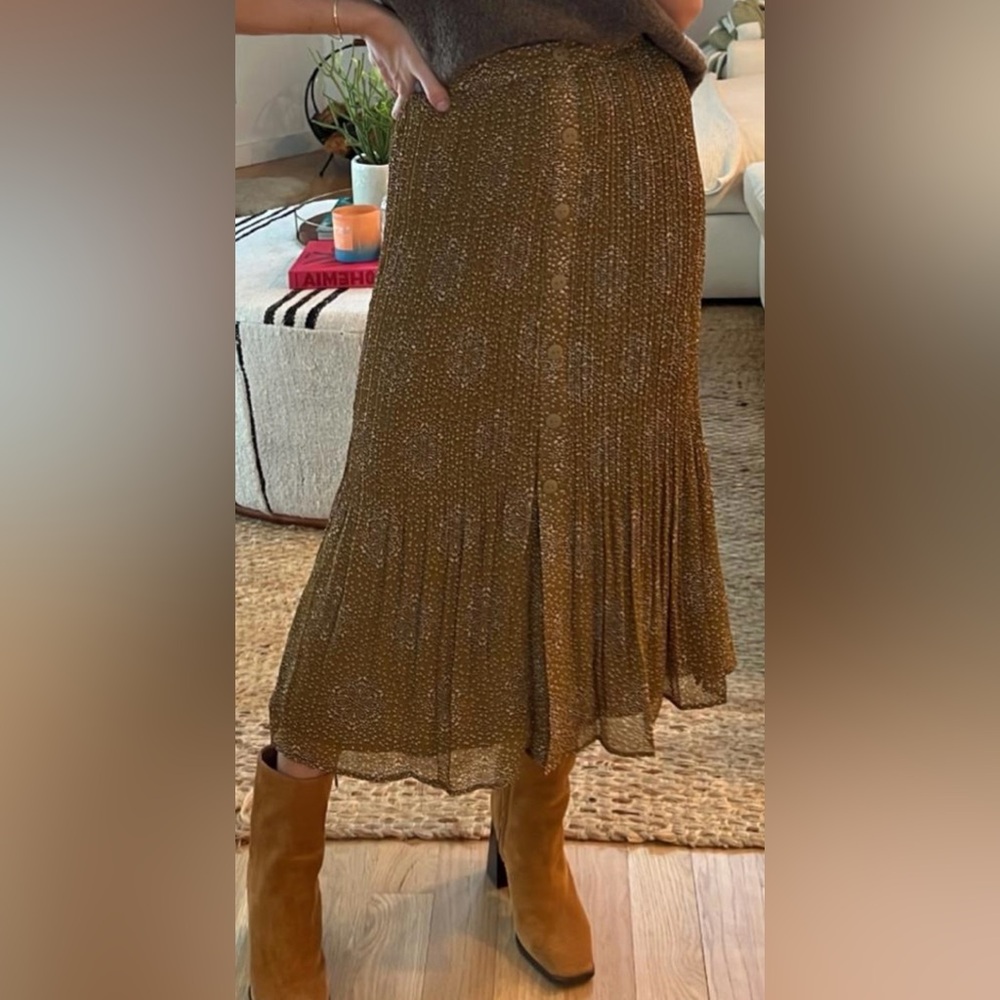 DR2 Button-Front Midi Skirt - Mustard/Olive, Size M, NWT